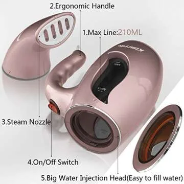 Kimryde Portable Steamer for Clothes, Powerful Handheld Garment/Fabric Steamer, Steam Iron for Home/Travel, Wrinkle Remover-Clean-Sterilize-Sanitize-Refresh-Treat-Defrost with 210ml Big Capacity