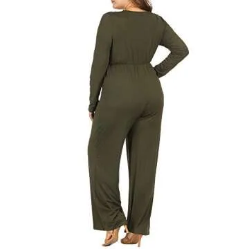 Plus Size Sexy Wrap V Neck Long Sleeve Jumpsuit