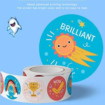 CNYEJQJC 500PCS/Roll Motivational Stickers for Kids, Diameter 1.5/'' Round Reward Stickers, 8 Designs Cartoon Teacher Incentive School, Classroom Encouraging children and students Behavior