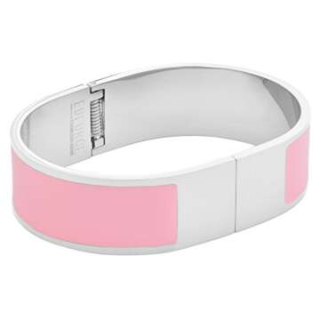 Edforce Stainless Steel Women's Wide Large Enamel Bangle Bracelet (Silver Pink)