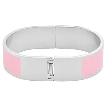 Edforce Stainless Steel Women's Wide Large Enamel Bangle Bracelet (Silver Pink)