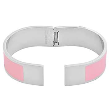 Edforce Stainless Steel Women's Wide Large Enamel Bangle Bracelet (Silver Pink)