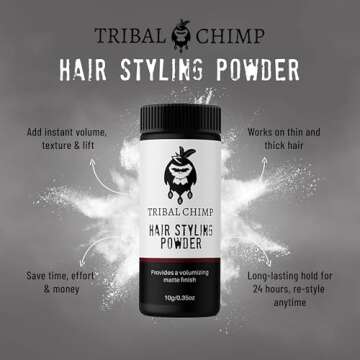 Tribal Chimp Hair Styling Powder, All-day Invisible Hold Hair Volumizer and Texture Powder for Men a...