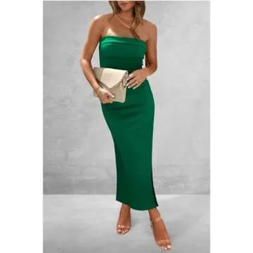 PRETTYGARDEN Women's Summer Bodycon Maxi Tube Dress Ribbed Strapless Side Slit Long Going Out Casual Elegant Party Dresses (Green,XX-Large)