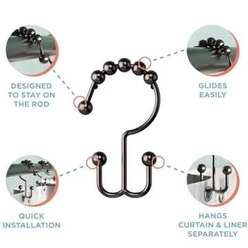 Zenna Home Metal Double Glide Shower Rings, Oil Rubbed Bronze – Set of 12 Heavy Duty, Rust-Resistant Shower Rings with Smooth Glide for Shower Curtains and Liners