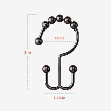 Zenna Home Metal Double Glide Shower Rings, Oil Rubbed Bronze – Set of 12 Heavy Duty, Rust-Resistant Shower Rings with Smooth Glide for Shower Curtains and Liners