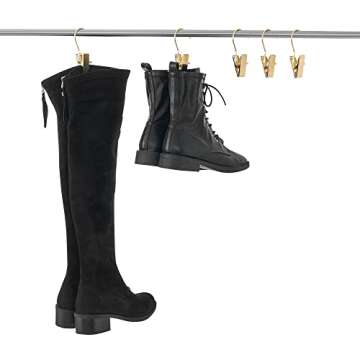 BEWISHOME 30 PCS Gold Boot Hangers for Closet, Laundry Hooks with Clips, Boot Hanging Hold Clip, Clothes Pins, Space Saving Portable Travel Hangers Clip, Jeans, Tall Boots, Towel, Gold FYC30G