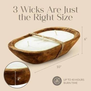 Dough Bowl Candle Co. Pumpkin Spice Soy Candle - 3 Wick Rustic Farmhouse Decor Odor Eliminator in Wooden Bowls, 20 Ounce Wooden Dough Bowl Candle, All-Natural Gifts for Women and Men