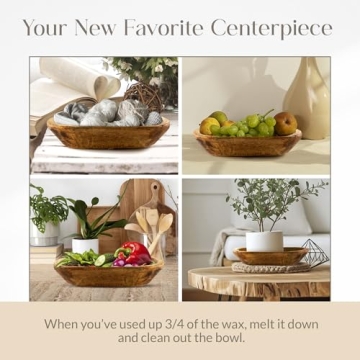 Dough Bowl Candle Co. Pumpkin Spice Soy Candle - 3 Wick Rustic Farmhouse Decor Odor Eliminator in Wooden Bowls, 20 Ounce Wooden Dough Bowl Candle, All-Natural Gifts for Women and Men