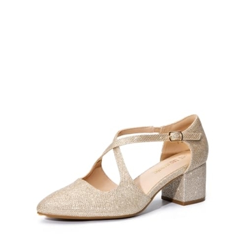 DREAM PAIRS Women's Gold Glitter Chunky Heel Pumps – Stylish Comfort for Any Occasion