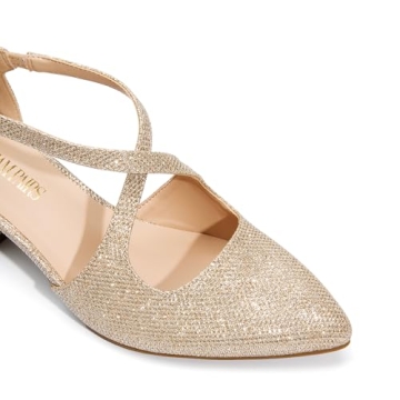 DREAM PAIRS Chunky Heel Pumps in Gold Glitter