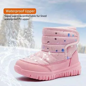 HOBIBEAR Toddler Girls Snow Boots Slip on Waterproof Warm Winter Shoes Outdoor(Glitter Pink-Size 7 Toddler)