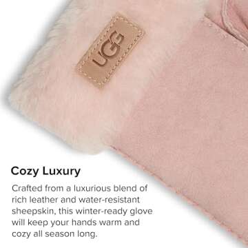 UGG Women's Leather Turn Cuff Water Resistant Sheepskin Shearling Lined Winter Gloves in Apple Bloss...