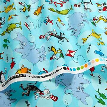 Kaufman Celebrate Seuss Characters Aqua, Fabric by the Yard