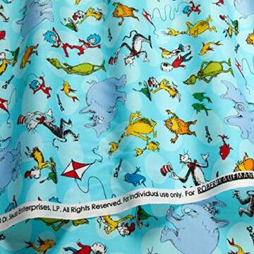 Kaufman Celebrate Seuss Characters Aqua, Fabric by the Yard