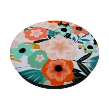 Phone Grip Floral Print. Teal Pink Orange Flower Design PopSockets PopGrip: Swappable Grip for Phone...