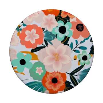 Phone Grip Floral Print. Teal Pink Orange Flower Design PopSockets PopGrip: Swappable Grip for Phones & Tablets PopSockets Adhesive PopGrip