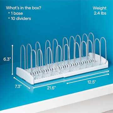 YouCopia StoreMore Expandable Pan and Lid Rack, Adjustable Pot Lids and Pans Organizer for Kitchen Storage, 12.5”-22” Wide