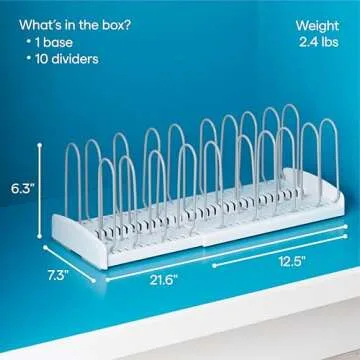 YouCopia StoreMore Expandable Pan and Lid Rack, Adjustable Pot Lids and Pans Organizer for Kitchen Storage, 12.5”-22” Wide
