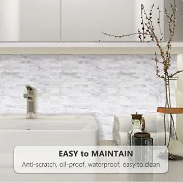 STICKGOO Peel and Stick Backsplash, PVC Wall Tiles Stick on Backsplash for Kitchen(10 Sheets, White Marble with Metal Silver)