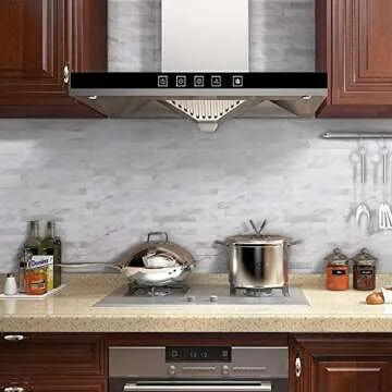 STICKGOO Peel and Stick Backsplash, PVC Wall Tiles Stick on Backsplash for Kitchen(10 Sheets, White Marble with Metal Silver)