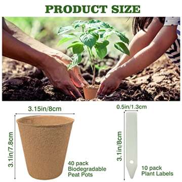 40Pcs 3.15 Inch Peat Pots, Biodegradable Eco-Friendly Round Plant Seedling Starters Kit, Seed Germin...