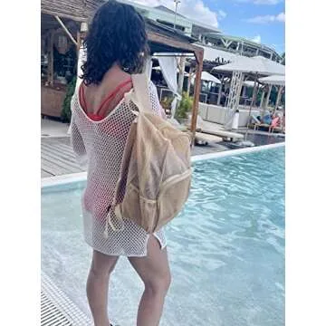Mesh Swimming Pool Backpack (Tan)