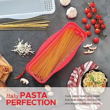 Tafura Microwave Pasta Cooker with Double Straining System, Microwavable Spaghetti Cooker with Drainer, Dorm Gift for Kitchen, Fast Pasta Boat with Strainer Tray and Lid. BPA Free