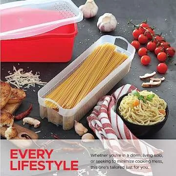 Tafura Microwave Pasta Cooker with Double Straining System, Microwavable Spaghetti Cooker with Drainer, Dorm Gift for Kitchen, Fast Pasta Boat with Strainer Tray and Lid. BPA Free
