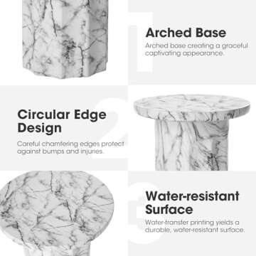 Glitzhome Modern Faux Marble End Table for Couch Small Space, Mid Century Pedestal Side Table Drink Table Plant Stand for Living Room Bedroom