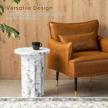 Glitzhome Modern Faux Marble End Table for Couch Small Space, Mid Century Pedestal Side Table Drink Table Plant Stand for Living Room Bedroom