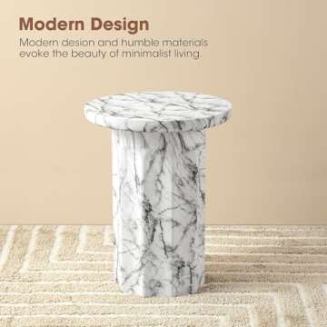 Glitzhome Modern Faux Marble End Table for Couch Small Space, Mid Century Pedestal Side Table Drink Table Plant Stand for Living Room Bedroom