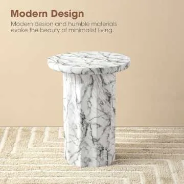 Glitzhome Modern Faux Marble End Table for Couch Small Space, Mid Century Pedestal Side Table Drink Table Plant Stand for Living Room Bedroom