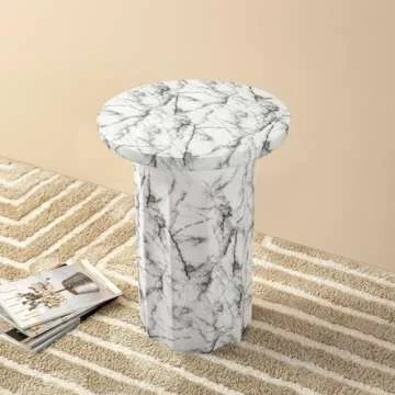 Glitzhome Modern Faux Marble End Table for Couch Small Space, Mid Century Pedestal Side Table Drink Table Plant Stand for Living Room Bedroom