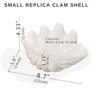 Huey House Small Clam Shell Sculpture Replica, 8.75" L x 5.6" W x 4.33" H, Handcrafted White Resin Seashell for Coastal Home Décor, or Trinkey Dish for Jewelry, or Keys