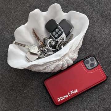 Huey House Small Clam Shell Sculpture Replica, 8.75" L x 5.6" W x 4.33" H, Handcrafted White Resin Seashell for Coastal Home Décor, or Trinkey Dish for Jewelry, or Keys