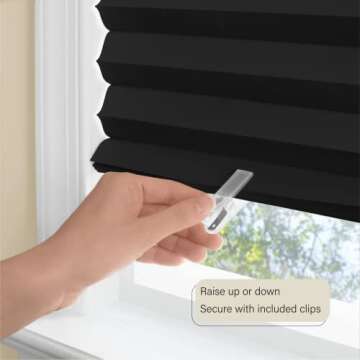 Cordless Room Darkening Temporary Pleated Vinyl Window Shades - 48 Inch Width, 75 Inch Length - Black - 1-2-3 Peel N' Stick - Light Filtering Pull Down Blinds for Windows by Achim Home Décor