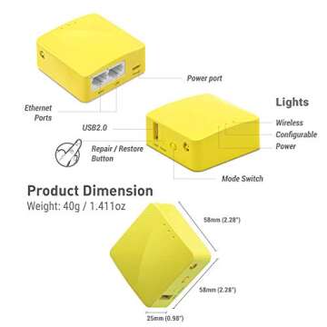 GL.iNet GL-MT300N-V2 (Mango) Portable Mini Travel Wireless Pocket VPN WiFi Router - 2X Ethernet Port...