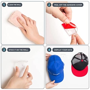 Vorceary Adhesive Hat Hooks - Clear Wall Organizer for Hats