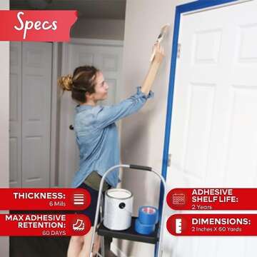 XFasten Professional Blue Painters Tape - Sharp Lines, Residue-Free