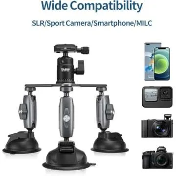 Heavy Duty Triple Suction Cup Car Mount with 360 Ball Head for GoPro and DSLR Cameras