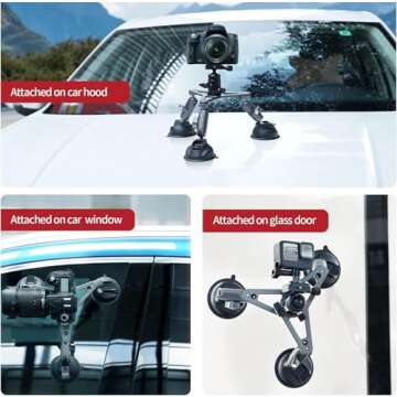 Triple Suction Car Mount for GoPro and DSLRs - 360 Ball Head