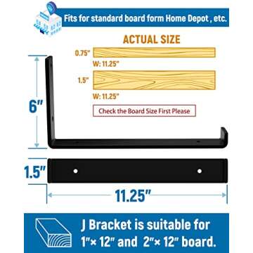 LEOPO 12 inch Shelf Bracket for DIY Floating Shelf, 1/5 inch Thick Heavy Duty Bracket, 4 Pack, 11.25...