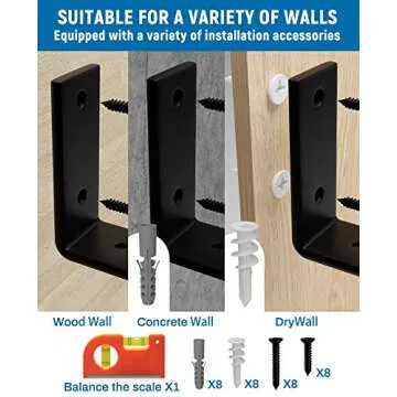 LEOPO 12 inch Shelf Bracket for DIY Floating Shelf, 1/5 inch Thick Heavy Duty Bracket, 4 Pack, 11.25” x 6” x 1.5”