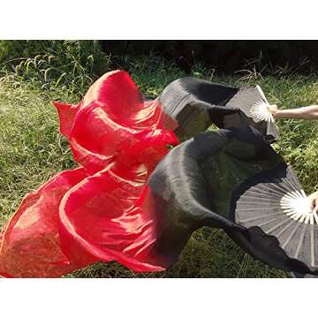 KIKIGOAL 1 Pair(Left+Right) Women Real Silk Belly Dance Fan Veil, Length 180cm Width 90cm (gradual r...