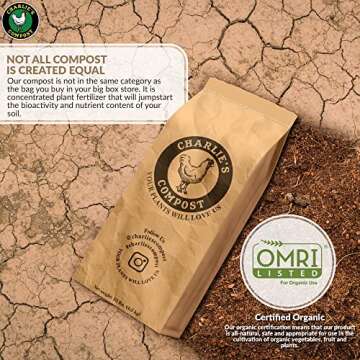 Charlie's Compost - Odor Free Organic Fertilizer for Home Gardens, Raised Beds, Containers, Seed Starting Mix, Natural Soil Amendment with Biochar 10lb