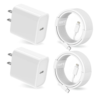 25W iPhone Charger, 2 Pack Fast Charging USB C Adapter with Long Cables