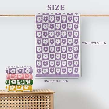 Sawowkuya 4 Pcs Hand Towels Checkered Floral, 100% Cotton Bathroom Towels Checkered Towel, Soft Abso...