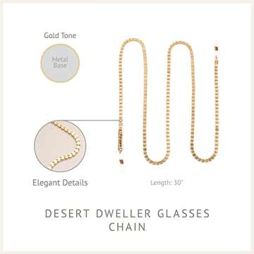 Ettika Glasses Strap, Eye Glasses Holders Around Neck. Glasses Chain. Desert Dweller Gold Tone Plated Sunglasses Strap. Birthday Gifts