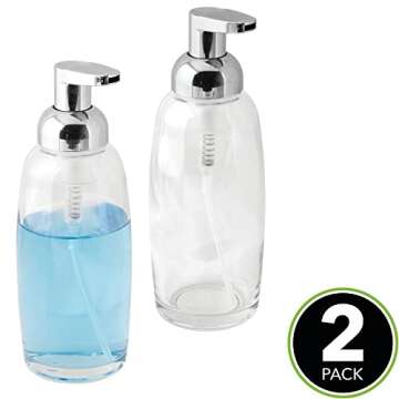 mDesign Refillable Glass Foaming Hand Soap Dispenser - Malloy Collection - 2 Pack
